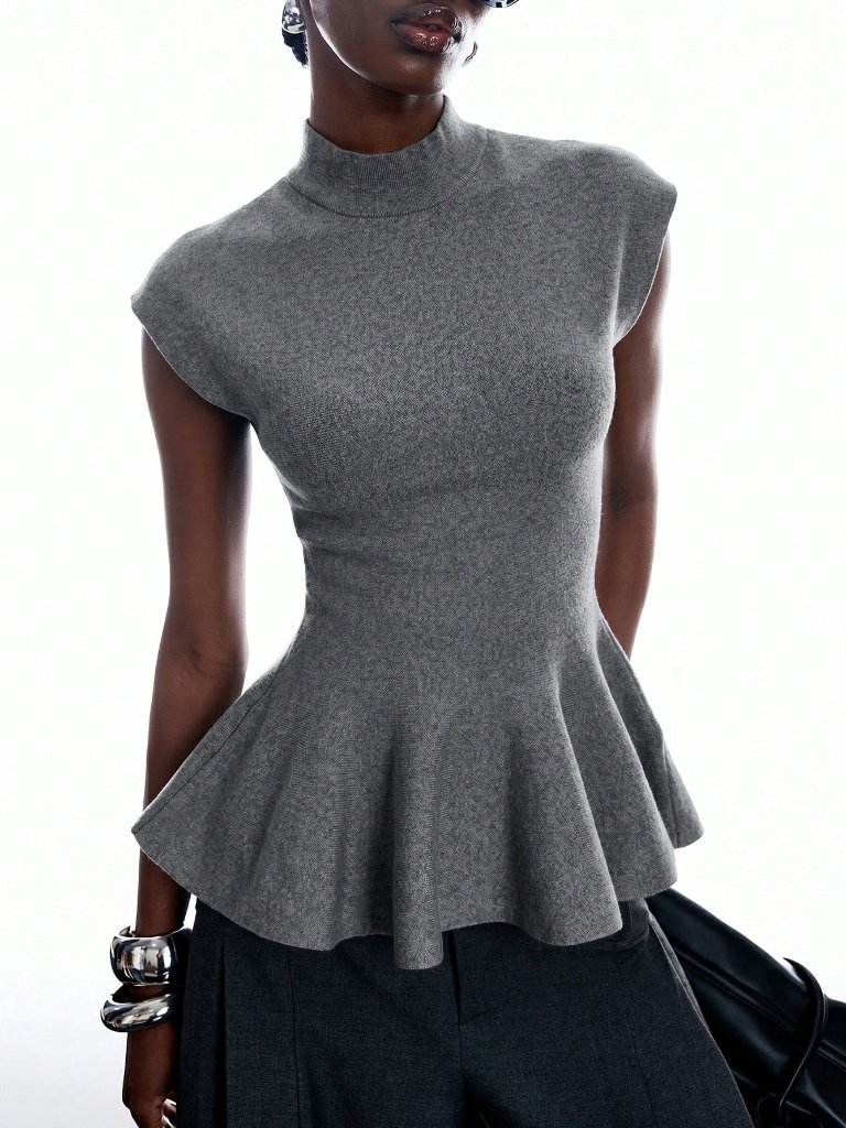 Grey Casual Women's Elegant Waist-Cinching Sweater Top